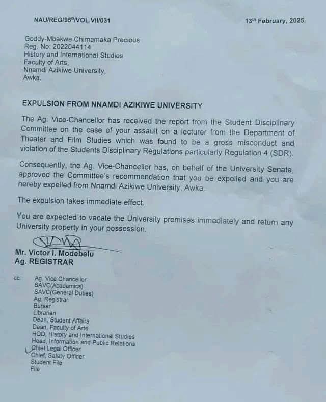 Nnamdi Azikiwe University Finally Expels Student Caught Assaulting Lecturer in Viral Video 2 WhatsApp Image 2025 02 14 at 15.29.35 3238ec4a